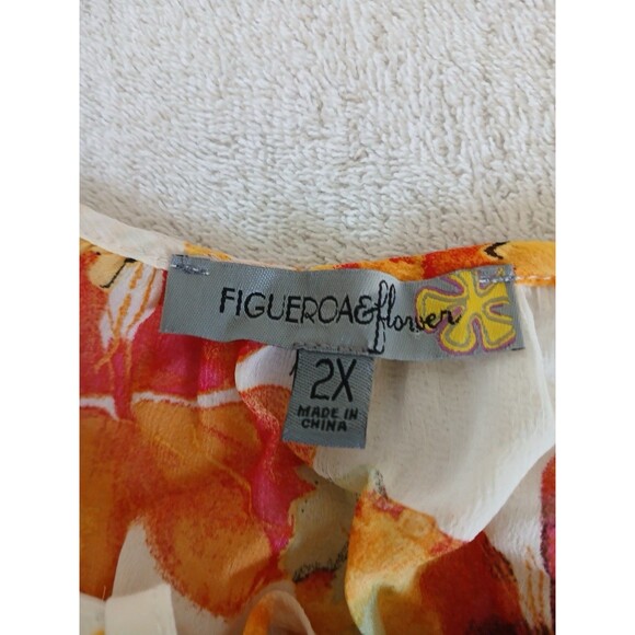 Figueroa & Flower Womens Ivory Orange Print Smocked Midi Dress Fairy Boho 2X - Picture 14 of 15